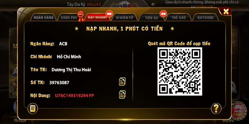 Thủ tục giao dịch nạp tiền thành công vào tài khoản